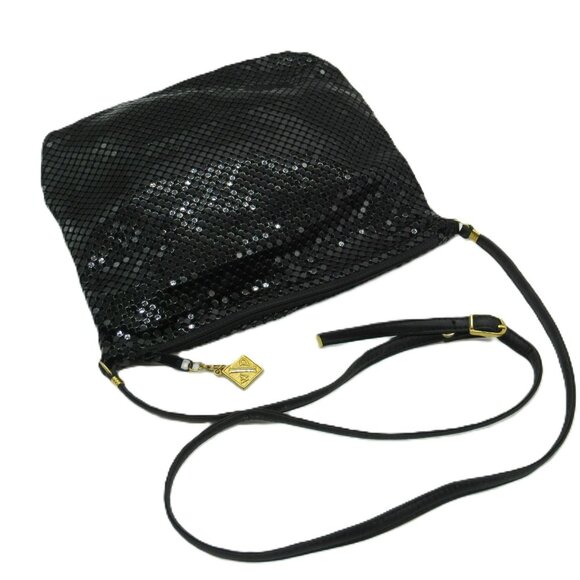 Vintage Whiting & Davis Black Sequin Mesh Crossbody Shoulder Bag With Gold-Tone - Picture 4 of 11